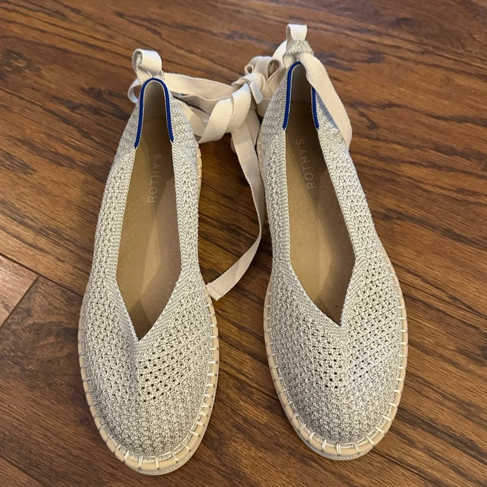 Rothy's Women's Cream Espadrilles with Blue Trim